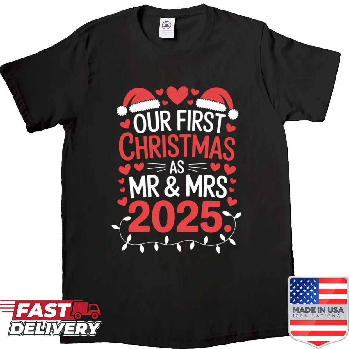 Text 'Our First Christmas As Mr & Mrs 2025' for couples