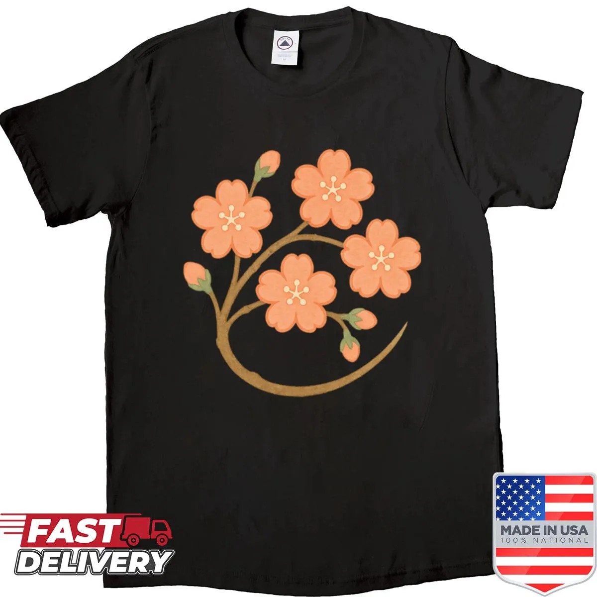 Shirt featuring a delicate illustration of painted sakura blossoms