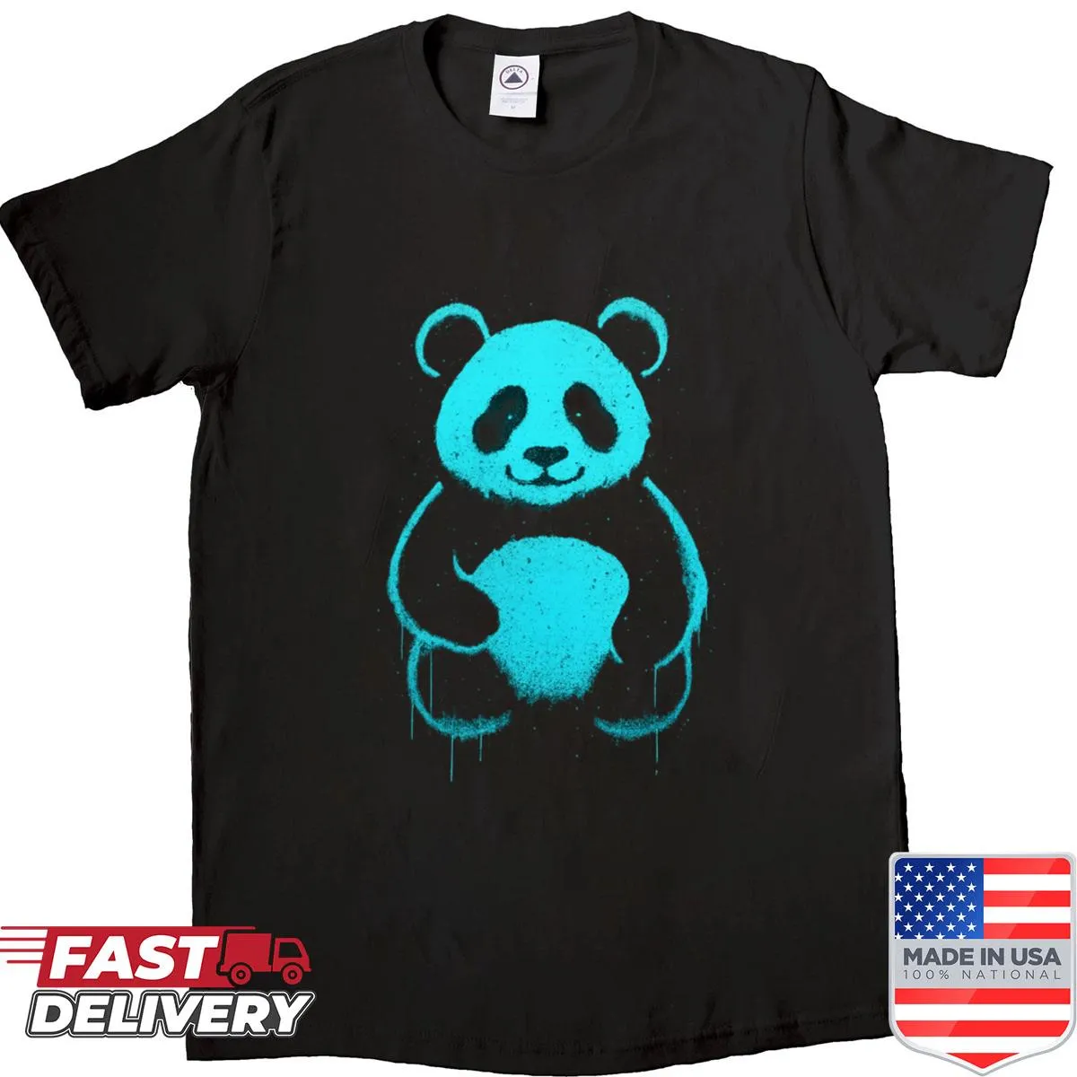 Shirt featuring a cute panda bear graffiti design