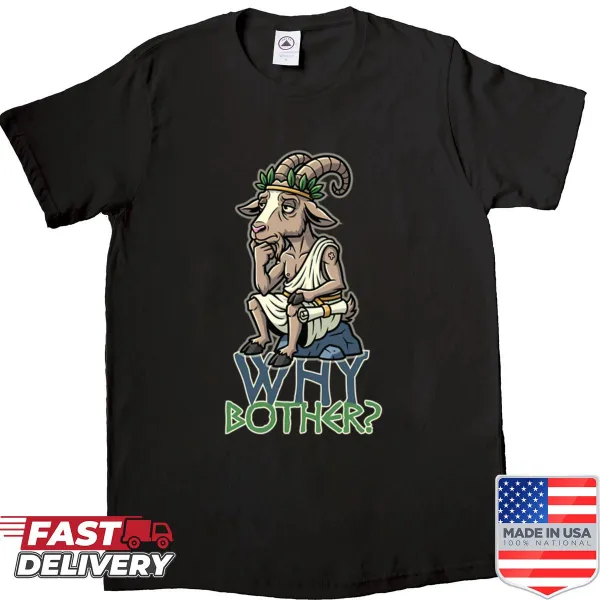 Cartoon philosopher goat t-shirt with humorous design