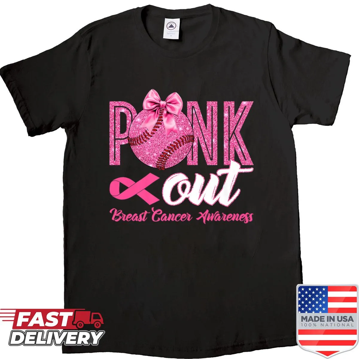 Pink baseball shirt with coquette bow design for breast cancer awareness