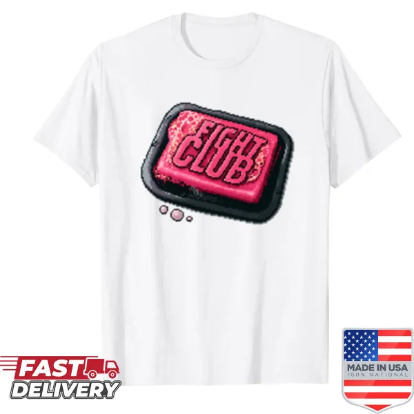 Minimalist shirt featuring a pixelated design of pink soap