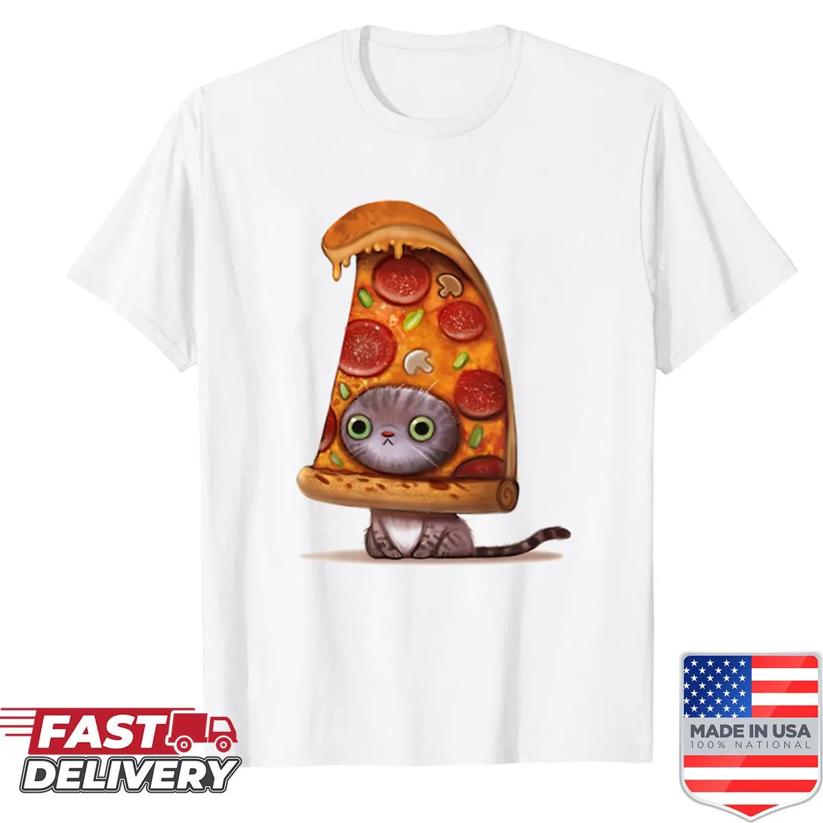 Cute pizza cat graphic shirt designed to evoke smiles