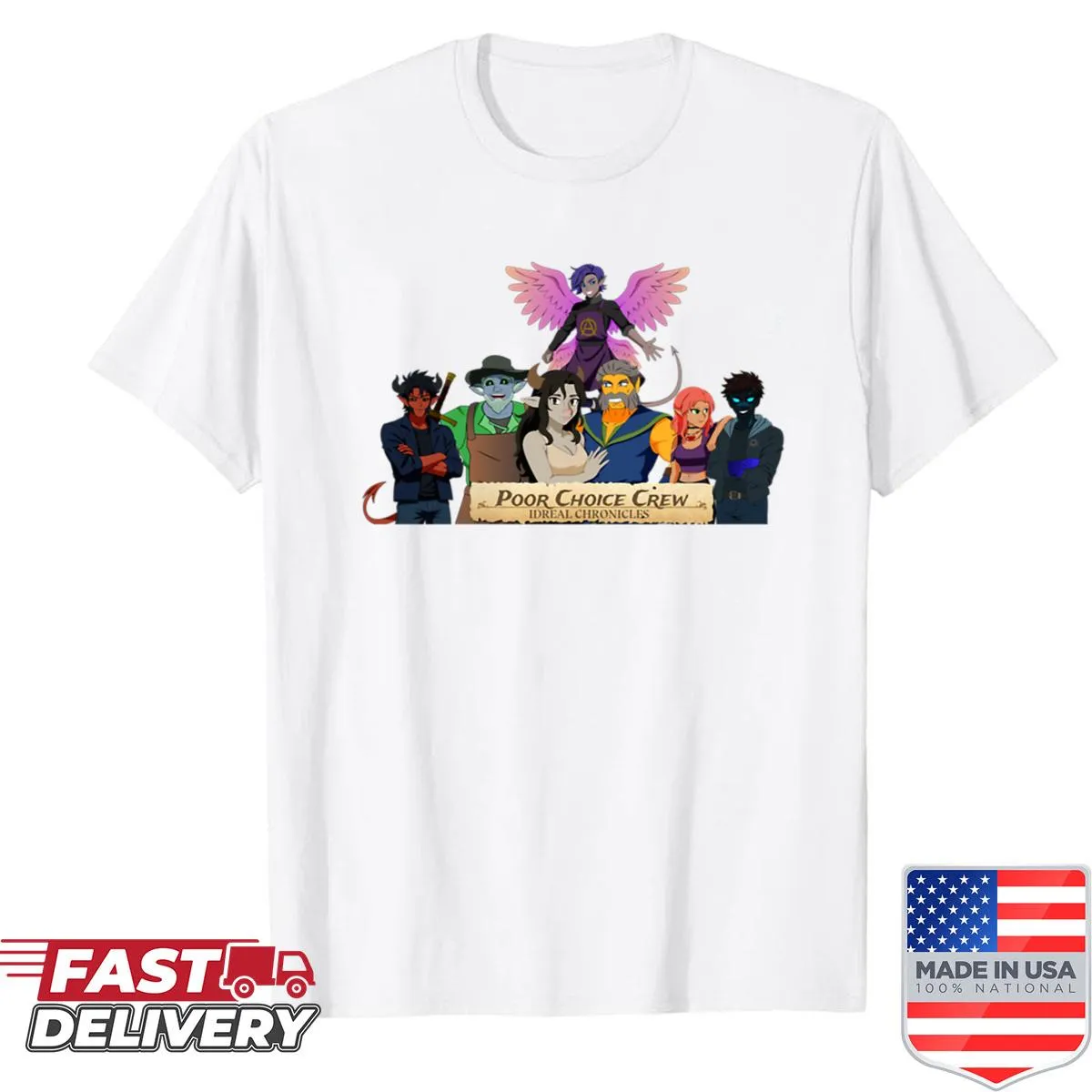 Playful shirt with 'Poor Choice Crew' saying