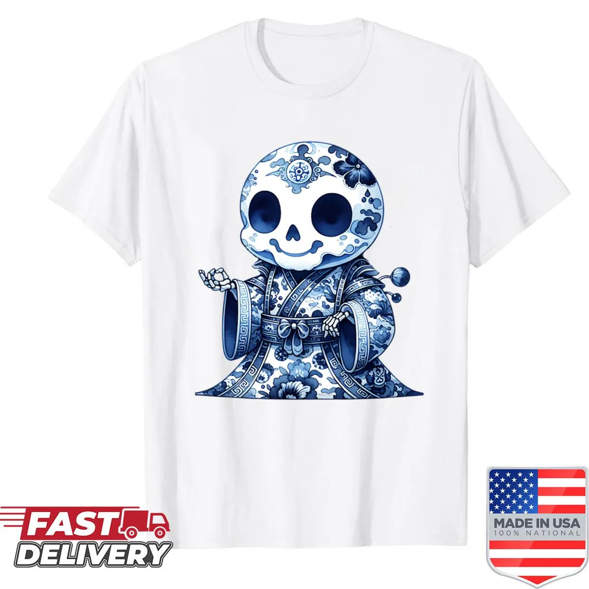 Shirt featuring a detailed illustration of a porcelain skull