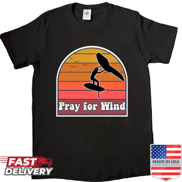 Retro wingfoil sunset graphic on casual t-shirt