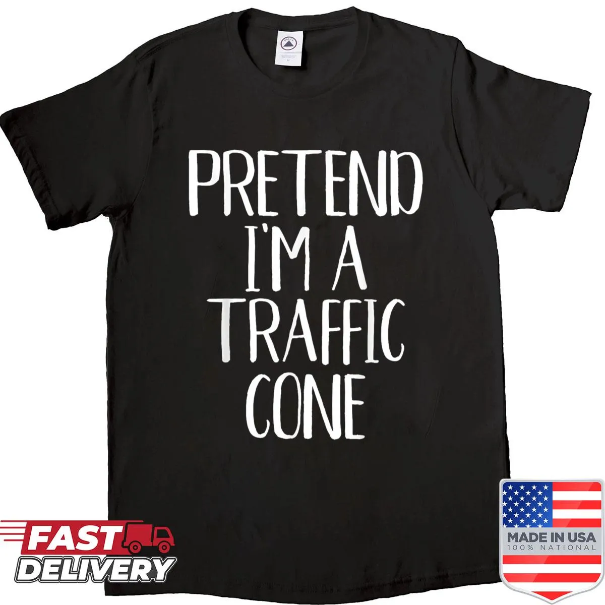 Halloween shirt with a traffic cone graphic, ideal for family gatherings.