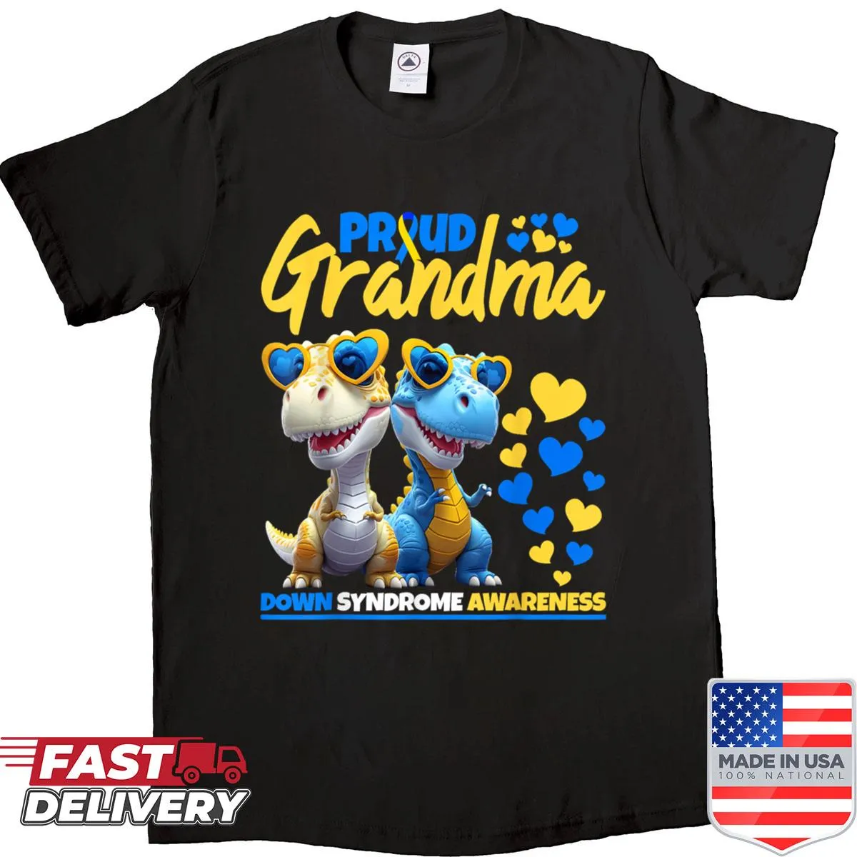 Grandma T-shirt with dinosaur design for Down Syndrome awareness