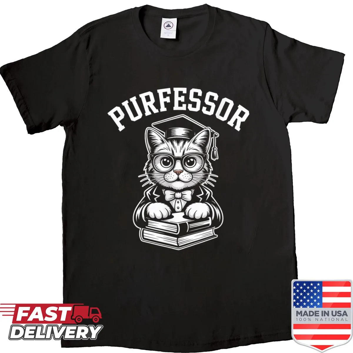 Cartoon graduation cat design on an academic humor shirt