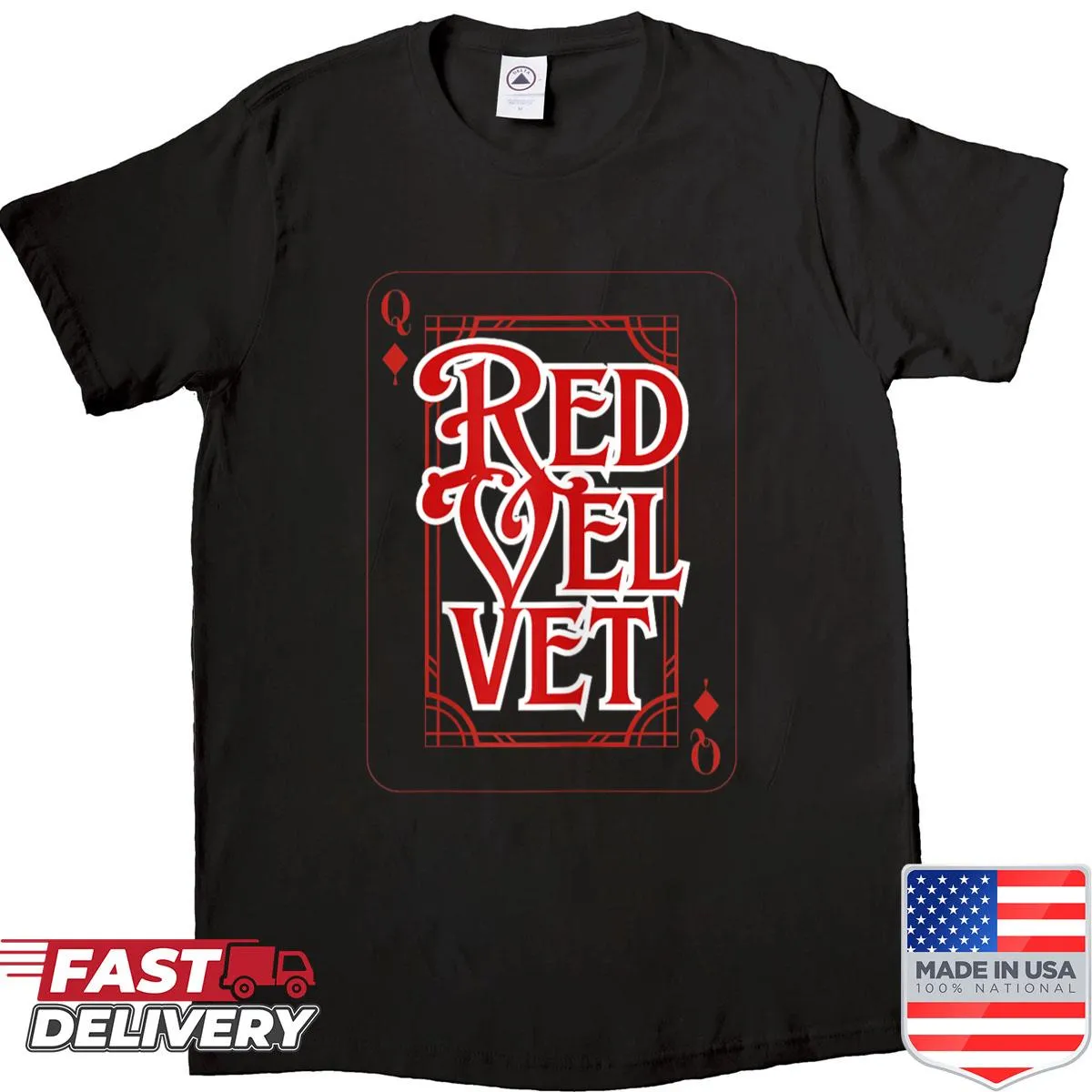 Vintage queen card graphic t-shirt with red velvet aesthetics