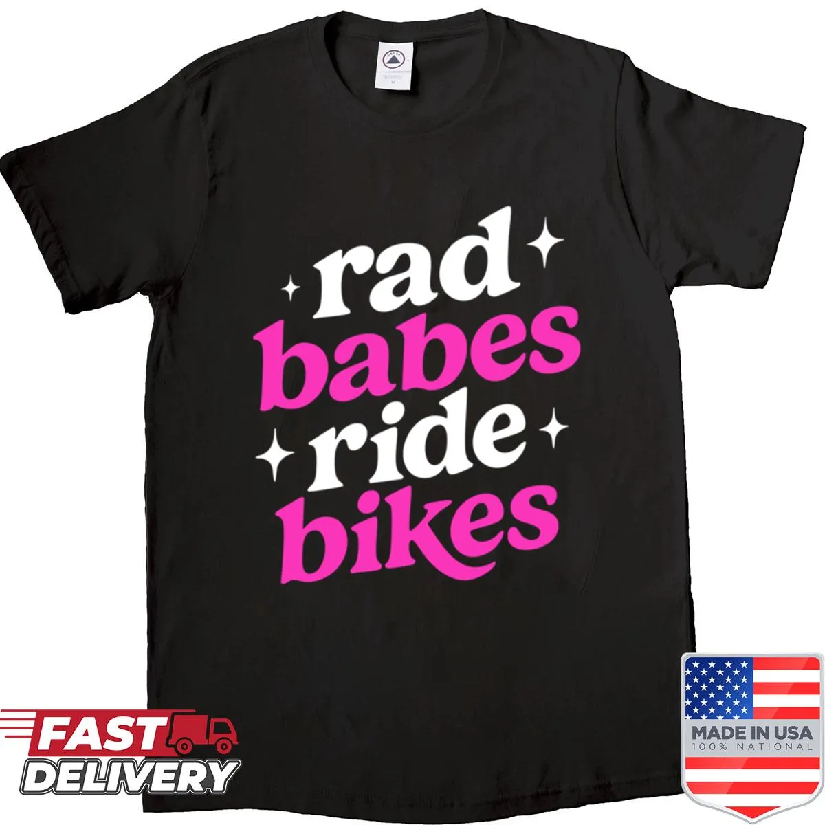 Bold text shirt celebrating women who ride bikes and motorcycles.