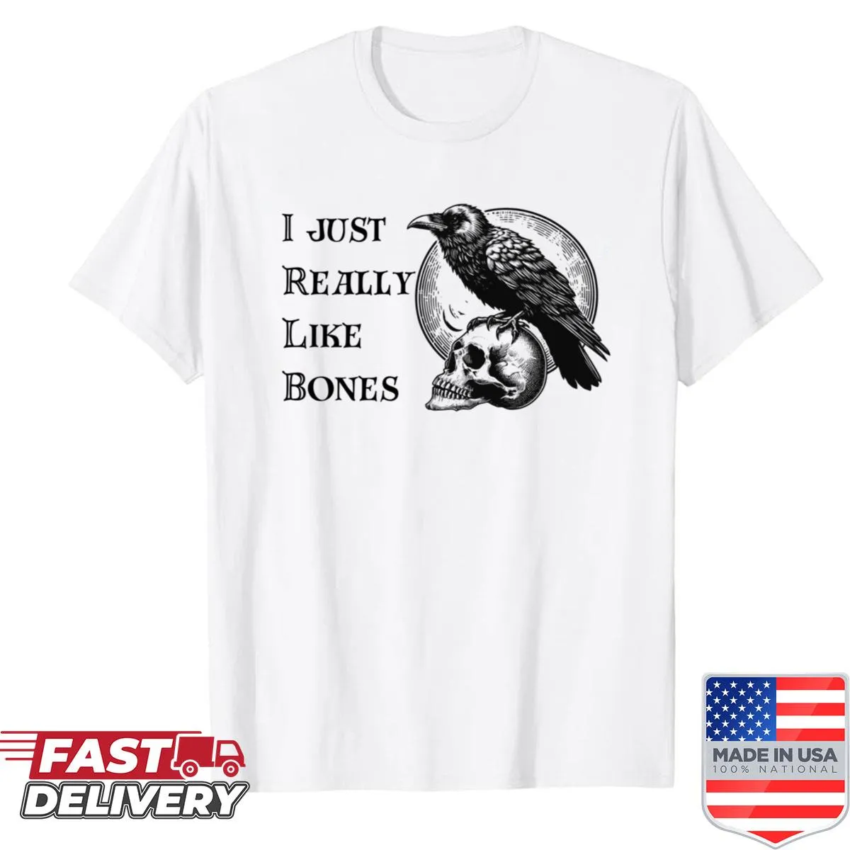 Gothic shirt featuring a raven on a skull illustration