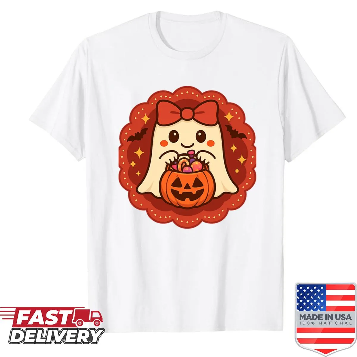Whimsical red ghost design for Halloween shirt