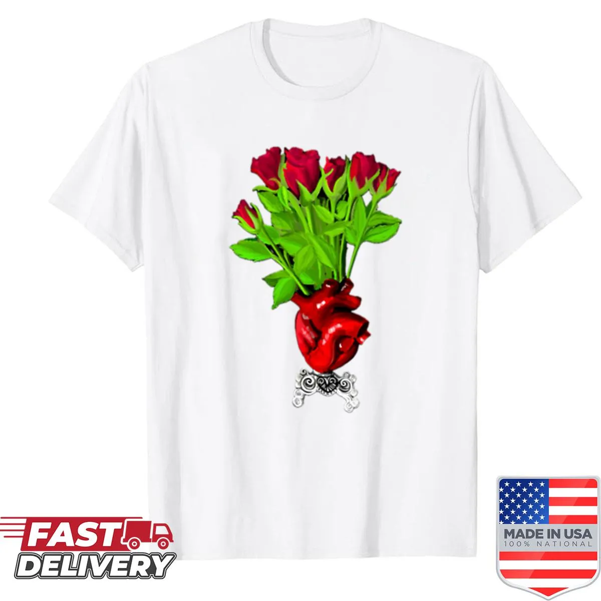 Shirt featuring a realistic design of red roses