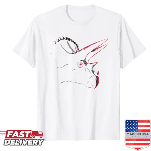 Silhouette of a red triceratops dinosaur on a shirt