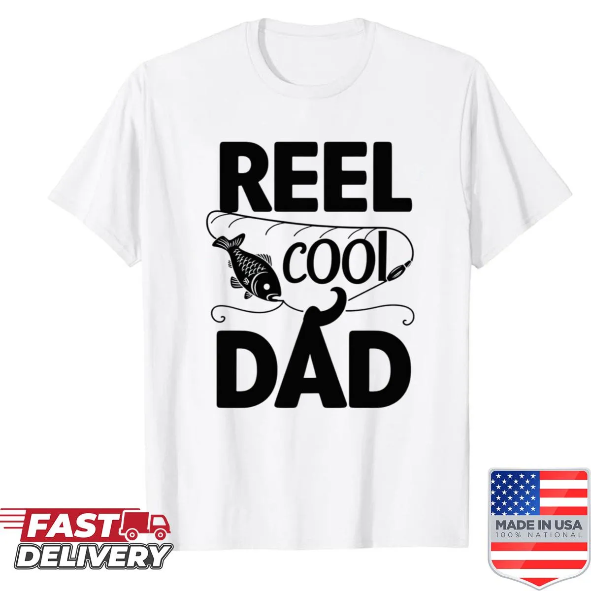 Funny fishing-themed dad t-shirt with humorous text.
