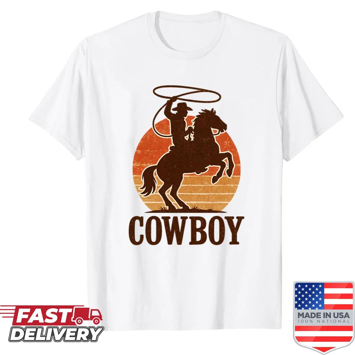 Vintage shirt featuring a cowboy silhouette against a sunset