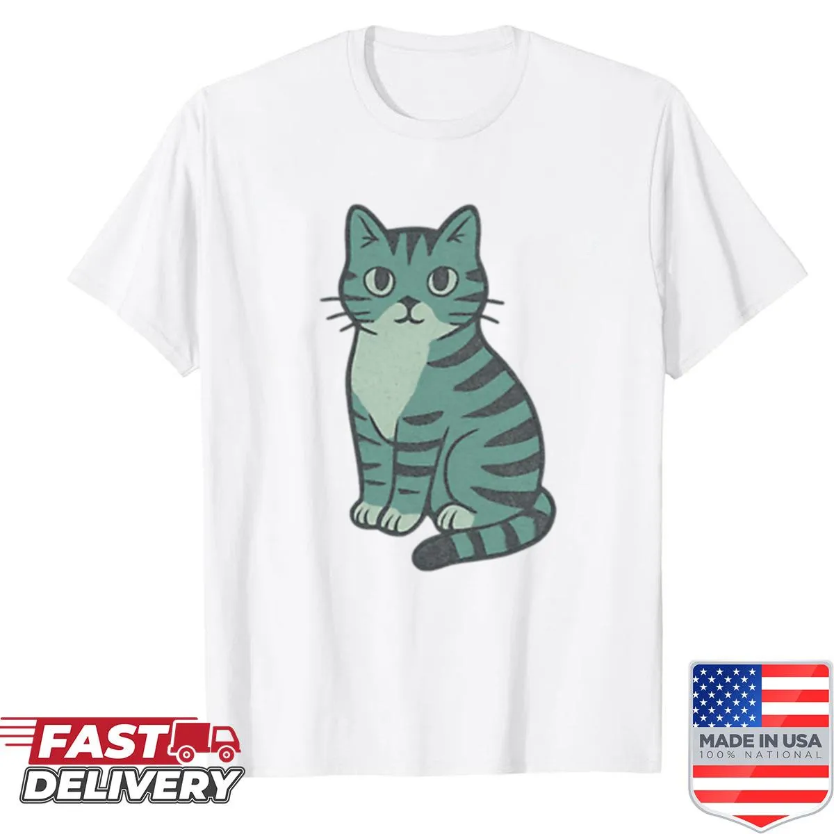 Retro T-shirt featuring a whimsical cat design