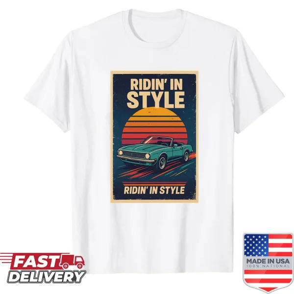 Vintage poster style shirt with a retro car design