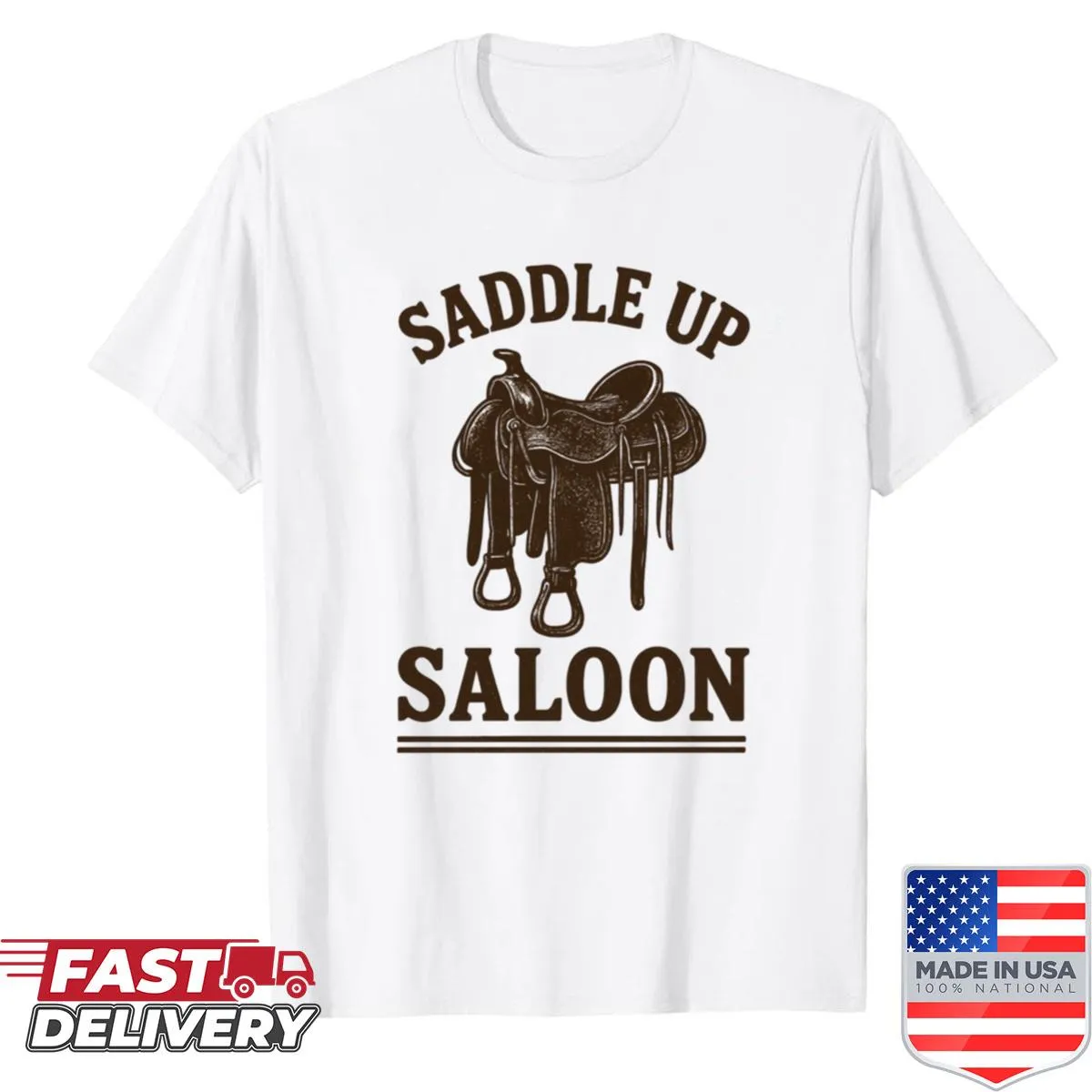 Western-themed shirt with the phrase Saddle Up Saloon