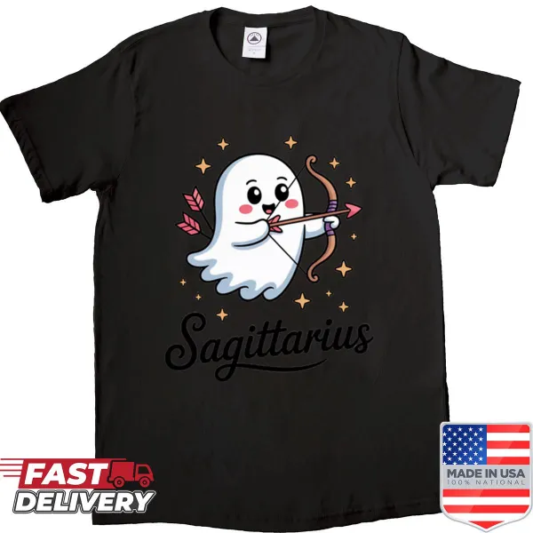 Whimsical Sagittarius ghost illustration on T-shirt