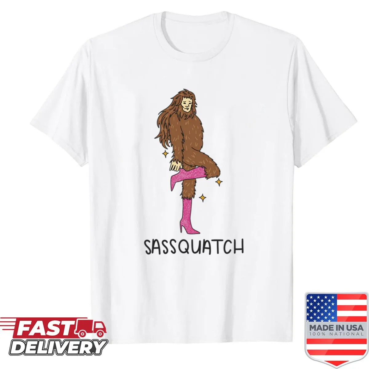 Playful Sasquatch graphic t-shirt for quirky humor