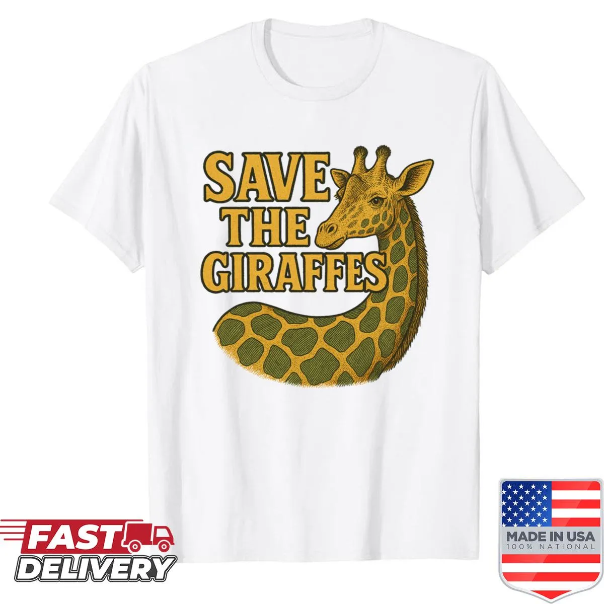 Giraffe illustration t-shirt promoting wildlife conservation