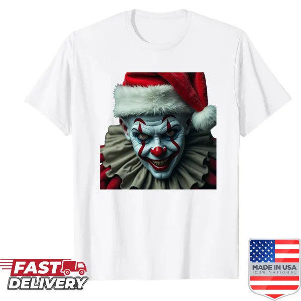 Scary Santa Claus and horror clown illustration t-shirt
