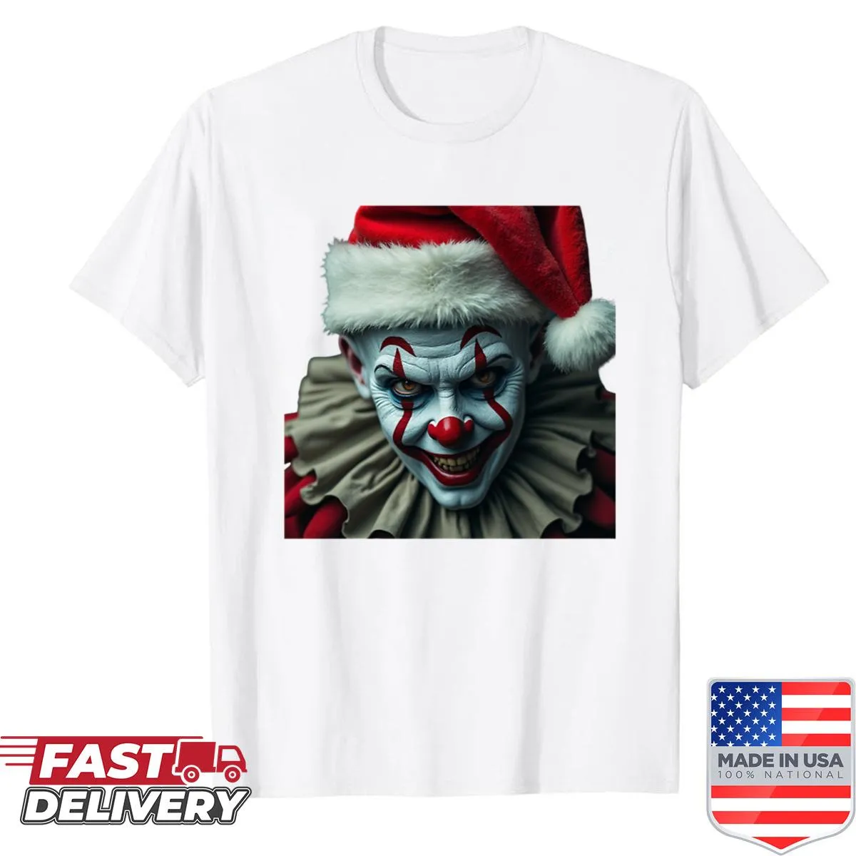 Scary Santa Claus and horror clown illustration t-shirt