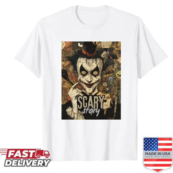 Whimsical horror motifs illustrating the thrill of scary stories on a shirt