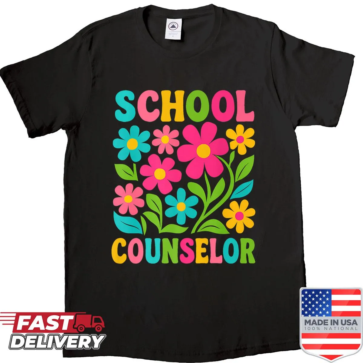 Retro floral graphic for school counselors on a shirt