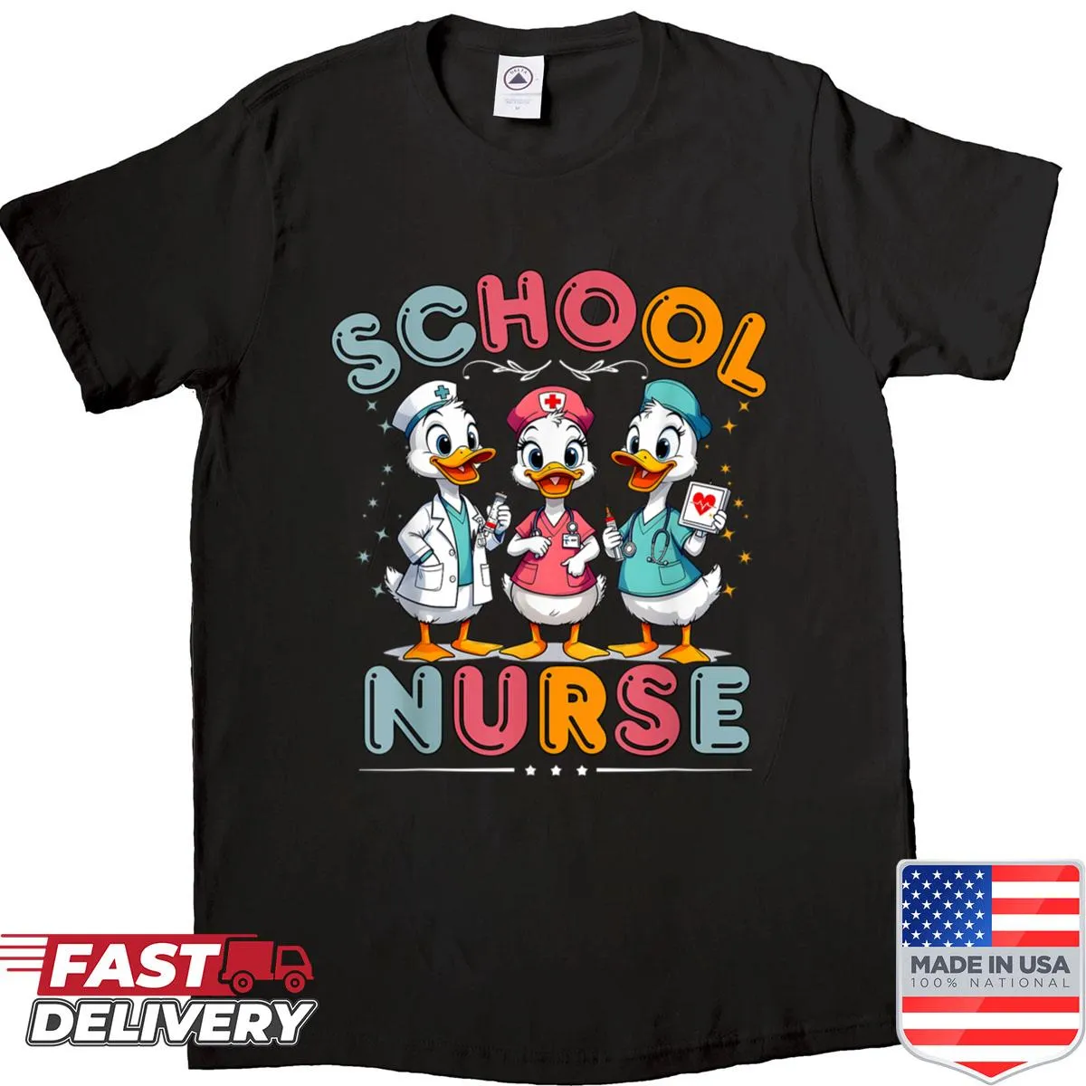 Illustrative design celebrating school nurses on a nursing shirt