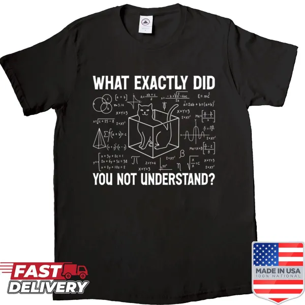 Shirt featuring a humorous science meme with cartoon whiskers