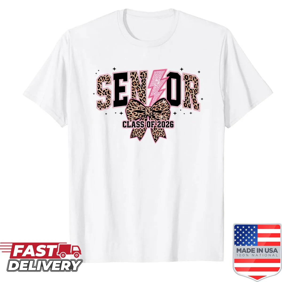 Leopard print graduation shirt for Senior Class of 2026 girls