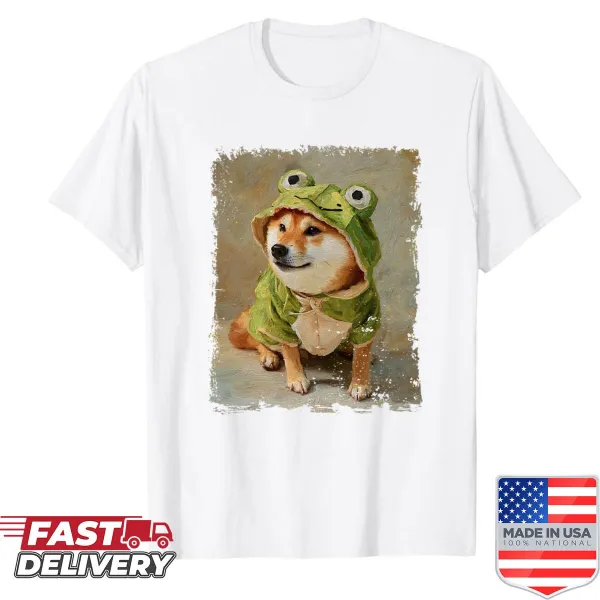 Shirt featuring a Shiba Inu in a frog costume illustration