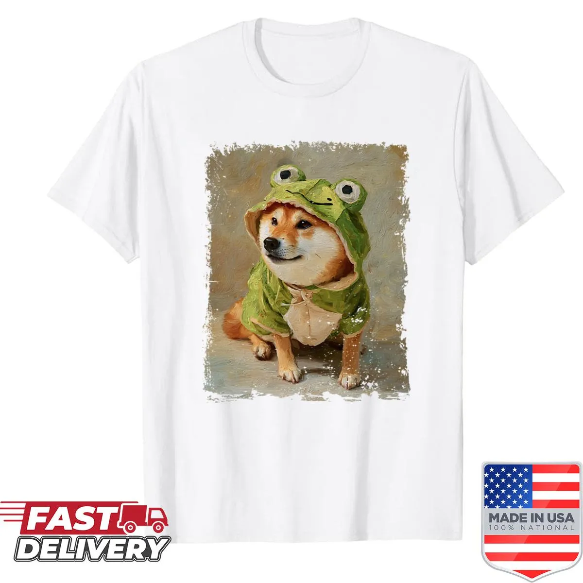 Shirt featuring a Shiba Inu in a frog costume illustration
