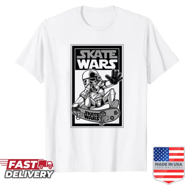 Playful cartoon Skate Wars T-shirt for skateboard enthusiasts