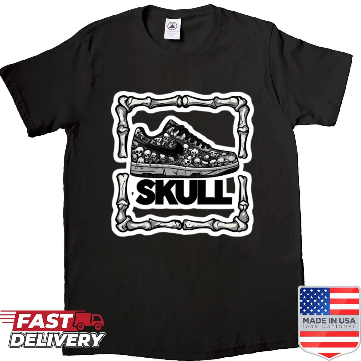 Halloween shirt featuring an edgy skull sneaker illustration