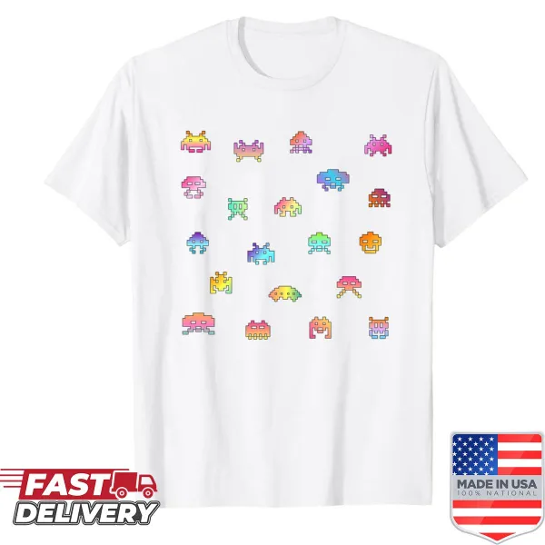 Retro Space Invaders graphic T-shirt.