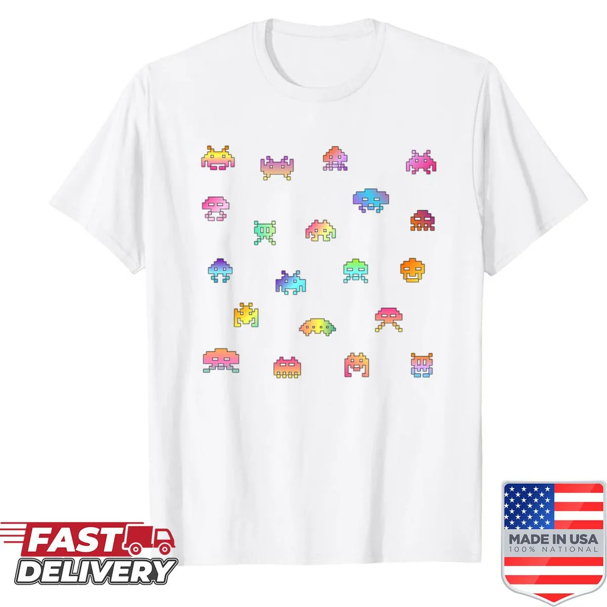 Retro Space Invaders graphic T-shirt.