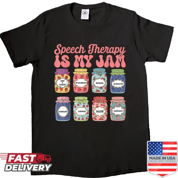 Humorous shirt for speech-language pathology students featuring playful typography