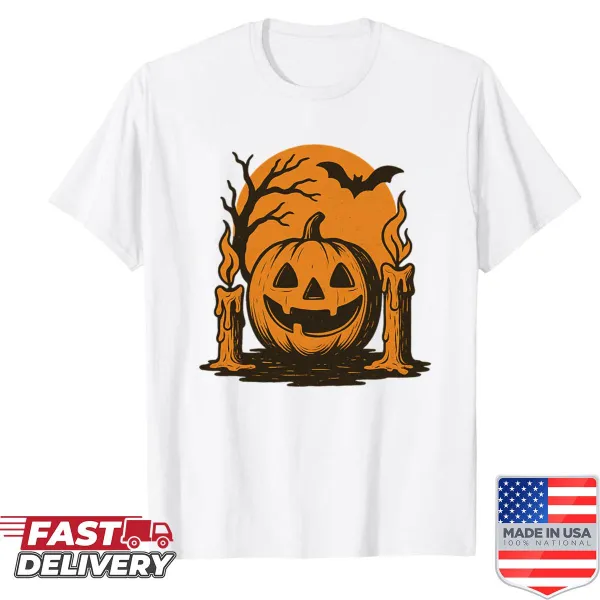 Illustration of pumpkin candles for Halloween-themed T-shirt
