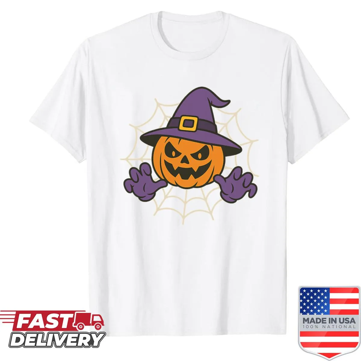 Adorable Halloween shirt featuring a jack-o'-lantern with a witch hat.
