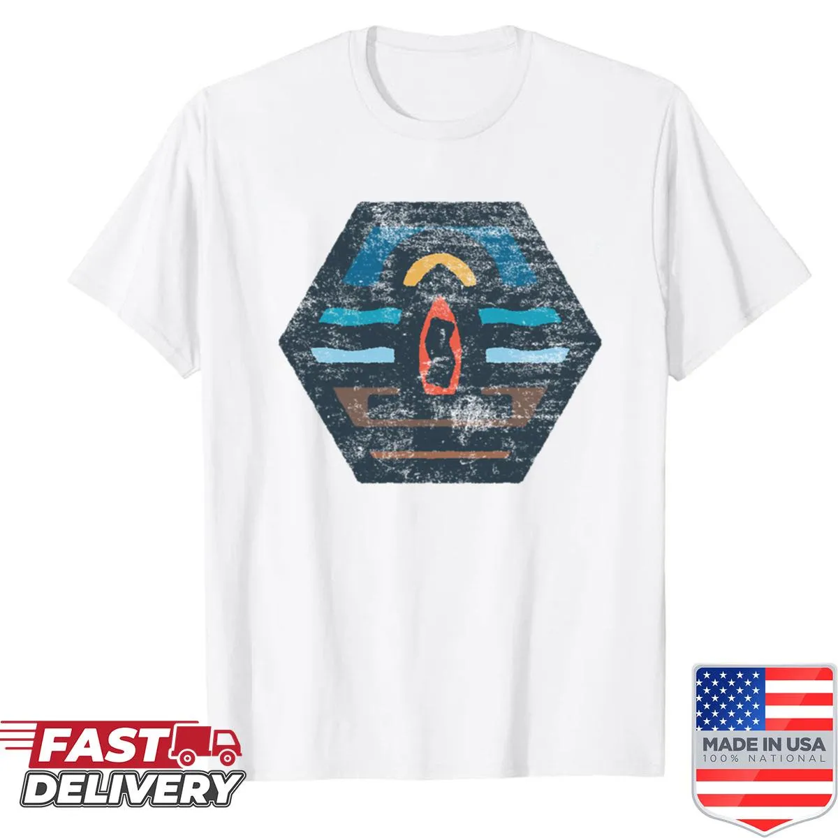 Surfing-themed shirt celebrating solo surfing experience with illustration.