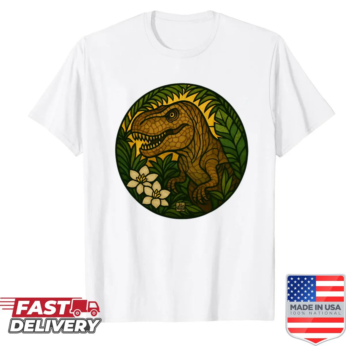 Stained glass style T-rex graphic shirt