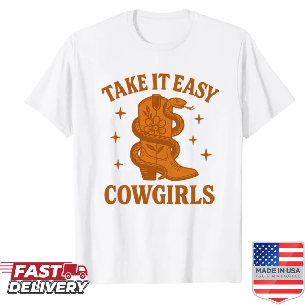 Retro cowgirl-themed T-shirt featuring a snake design.