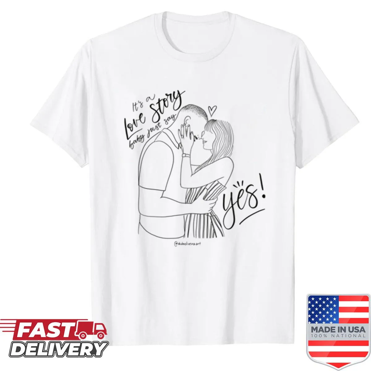 Illustration of Taylor and Travis's love story on a shirt