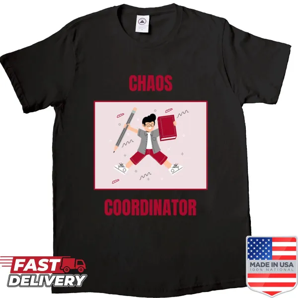Humorous t-shirt for teachers with 'Chaos Coordinator' text design