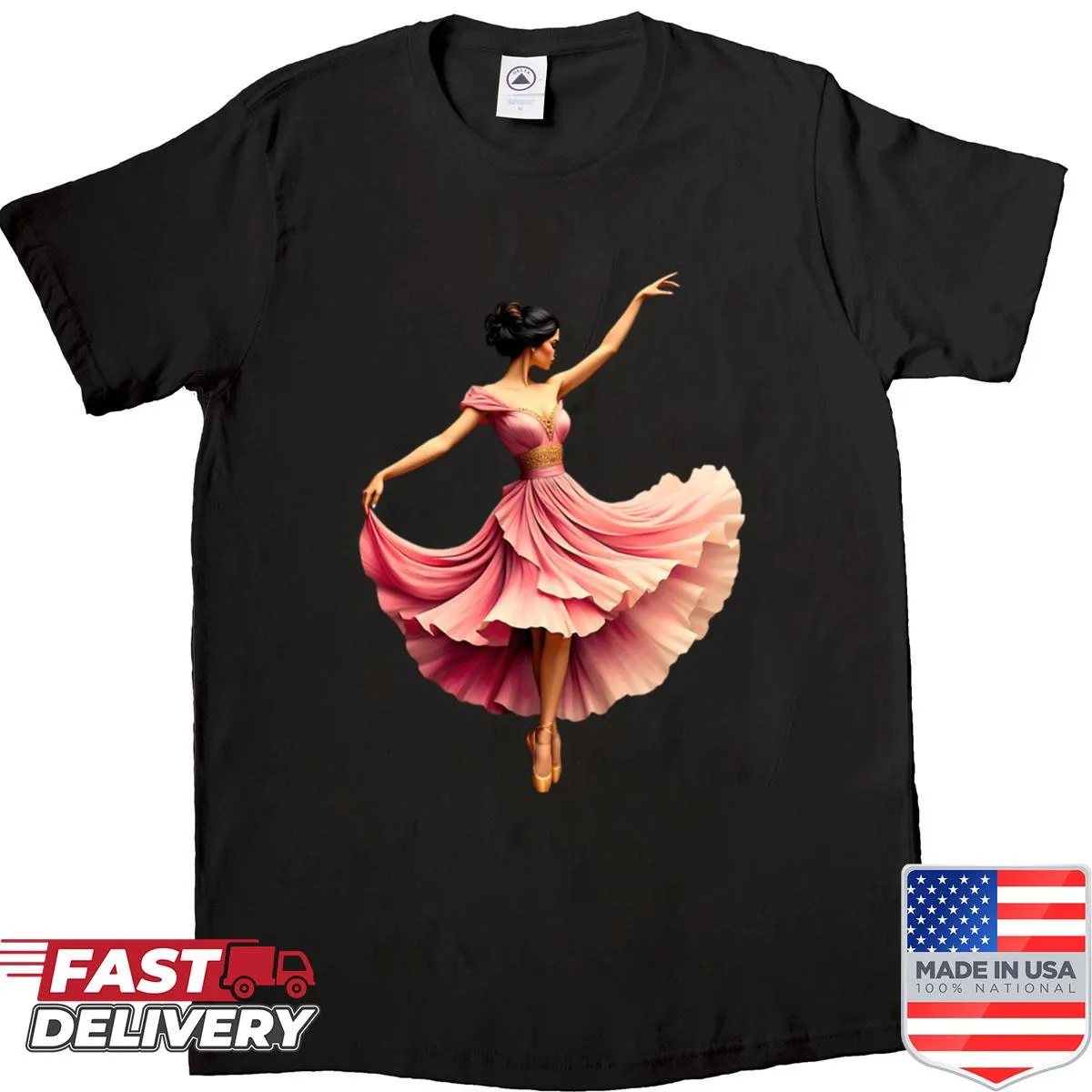 Illustration of Terpsichore, the muse of dance, on a shirt