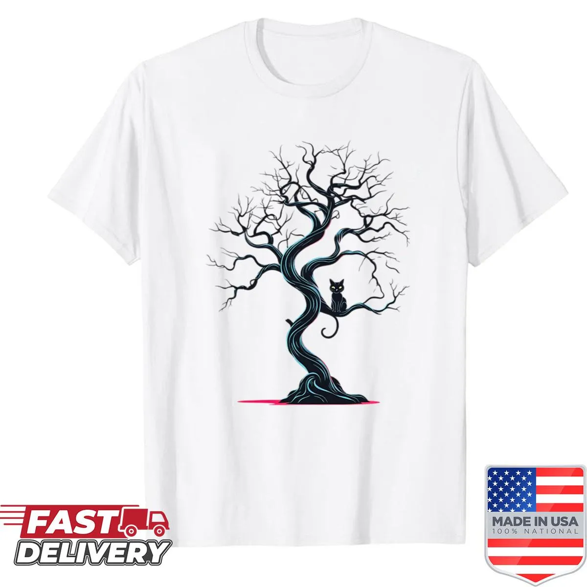 Whimsical illustration of familiars perched on a shirt